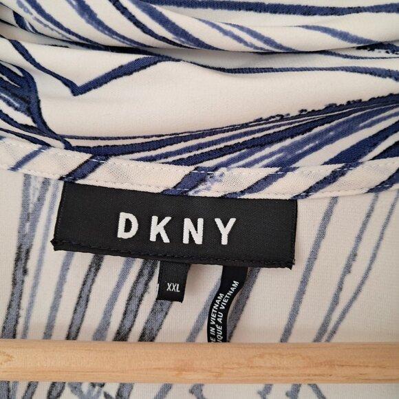 DKNY Women's Short-Sleeve Cream & Blue Geometric Print blouse with wrap front - Picture 2 of 9